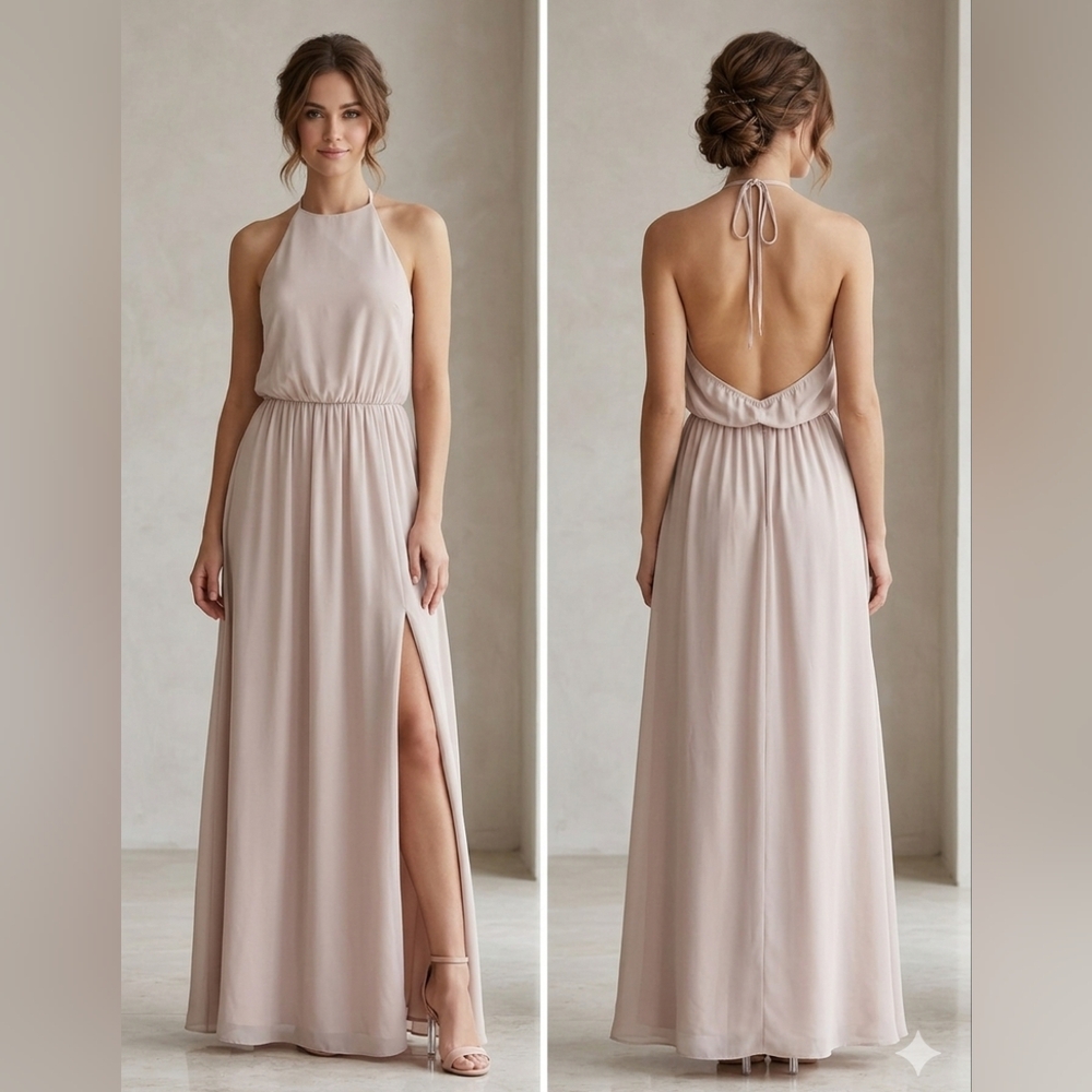 Halter Backless Maxi Dress in Blush -โ Women Size Meduim
